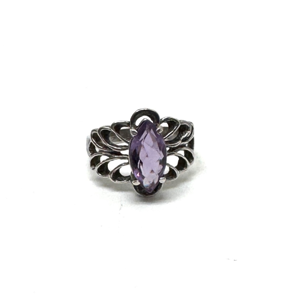 Sterling Silver and Amethyst Filigree Ring Size 6